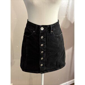 American Eagle Black Denim Hi Rise Mini Skirt Button Up Seam Design Pocket Sz 00